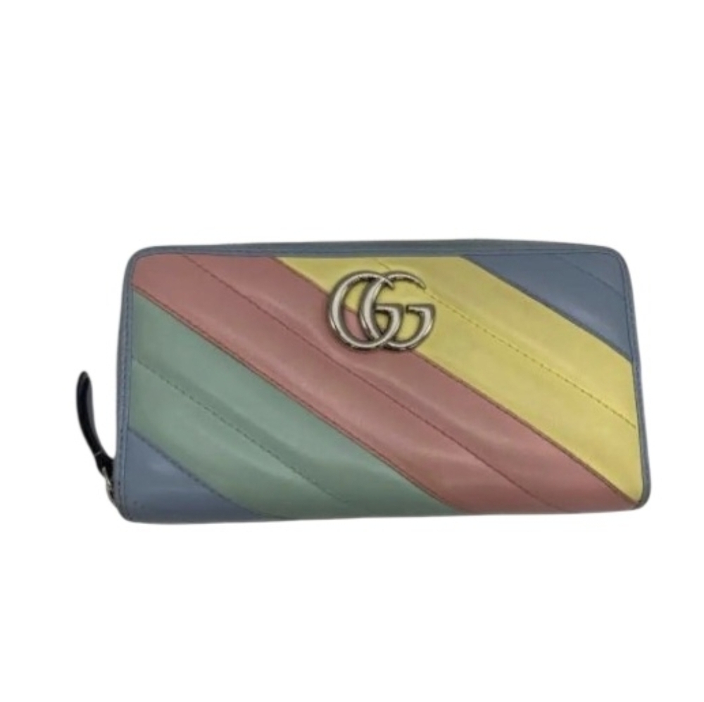 Gucci Marmont Striped Leather Zip Around Wallet In EUC